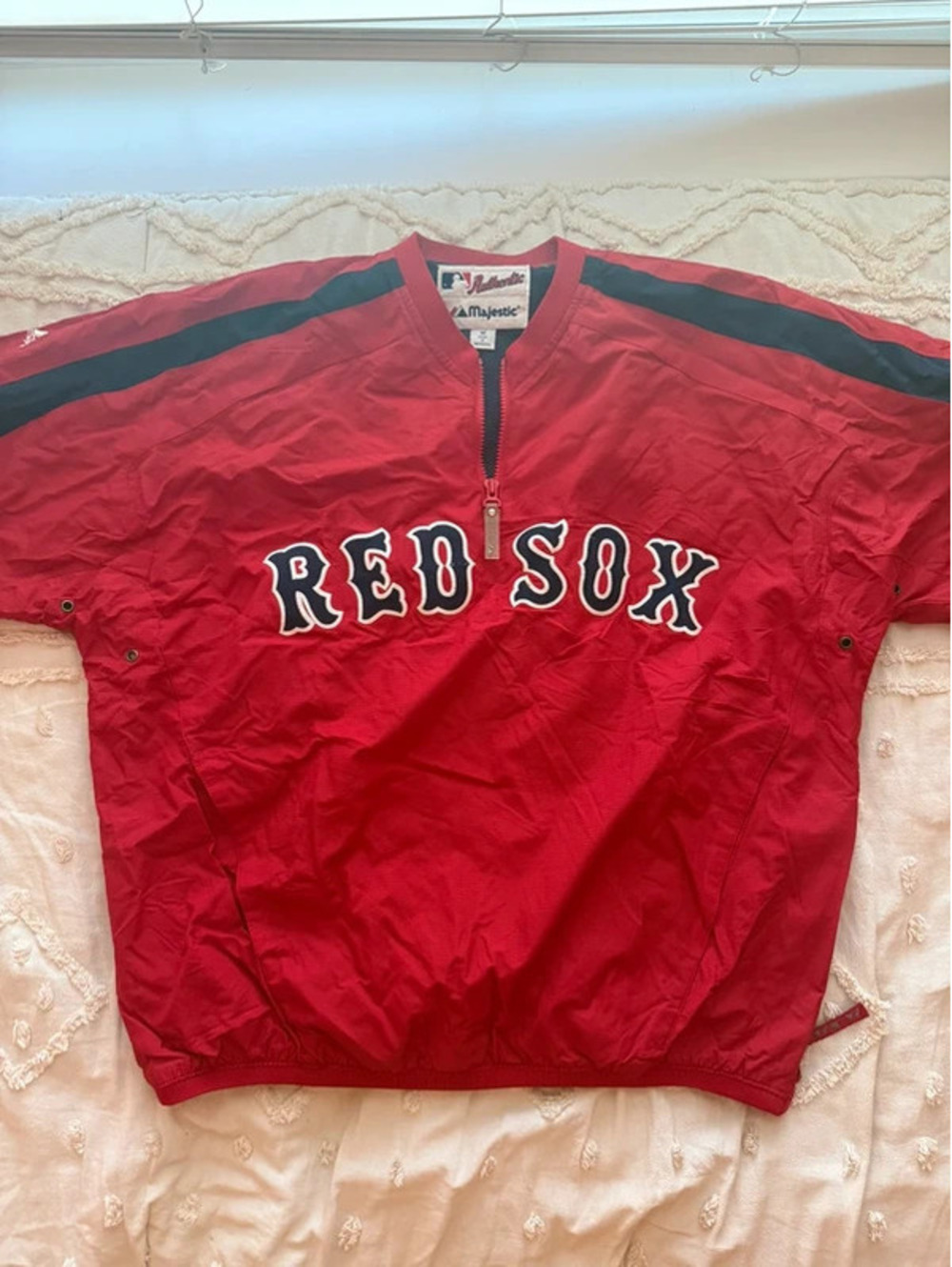 MLB Red Sox Red and Black Windbreaker Pullover by Majestic